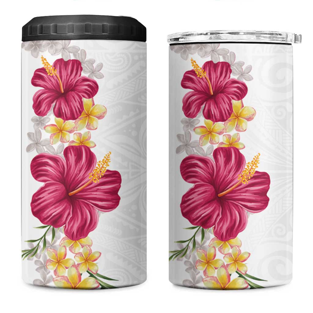 Hawaiian Plumeria and Hibiscus 4 in 1 Can Cooler Tumbler White Mode LT03 One Size: 16 oz White - Polynesian Pride