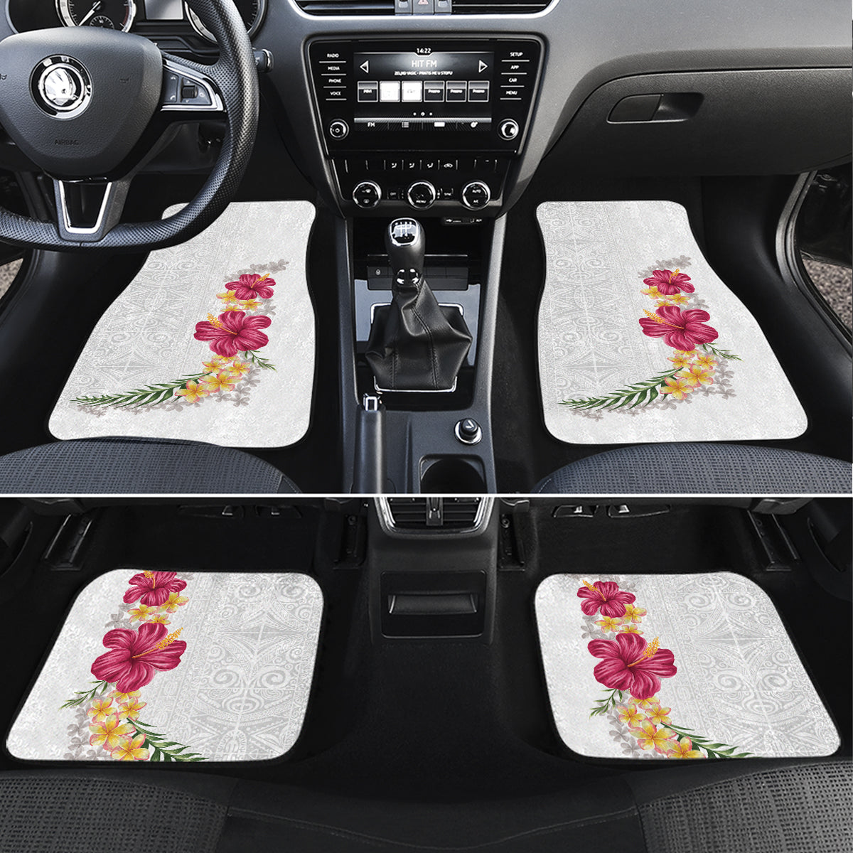 Hawaiian Plumeria and Hibiscus Car Mats White Mode LT03 Set 4pcs White - Polynesian Pride