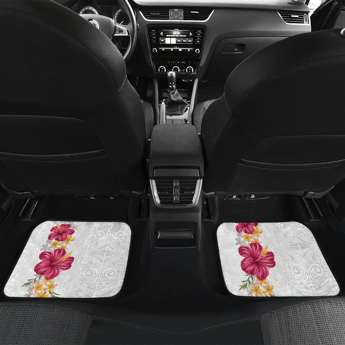 Hawaiian Plumeria and Hibiscus Car Mats White Mode LT03 Set 2pcs - Back White - Polynesian Pride