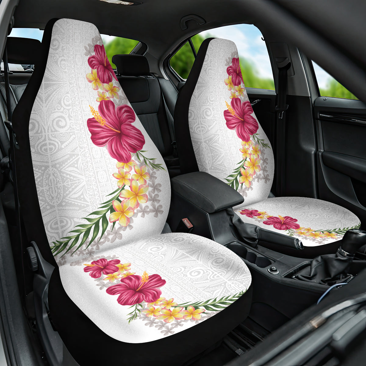 Hawaiian Plumeria and Hibiscus Car Seat Cover White Mode LT03 One Size White - Polynesian Pride