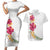 Hawaiian Plumeria and Hibiscus Couples Matching Short Sleeve Bodycon Dress and Hawaiian Shirt White Mode