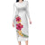 Hawaiian Plumeria and Hibiscus Family Matching Long Sleeve Bodycon Dress and Hawaiian Shirt White Mode