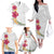 Hawaiian Plumeria and Hibiscus Family Matching Off The Shoulder Long Sleeve Dress and Hawaiian Shirt White Mode