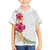 Hawaiian Plumeria and Hibiscus Family Matching Off Shoulder Short Dress and Hawaiian Shirt White Mode