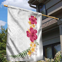 Hawaiian Plumeria and Hibiscus Garden Flag White Mode LT03 - Polynesian Pride