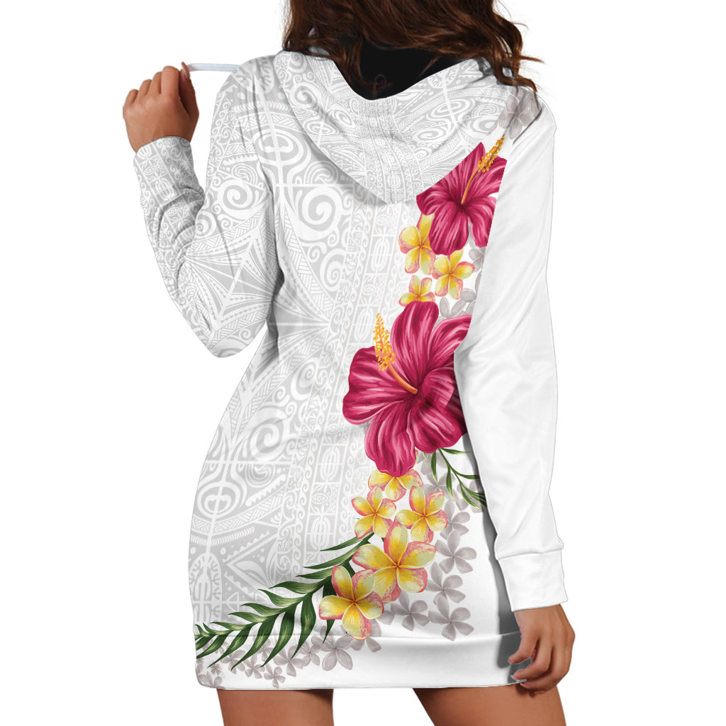 Hawaiian Plumeria and Hibiscus Hoodie Dress White Mode LT03 - Polynesian Pride