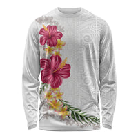 Hawaiian Plumeria and Hibiscus Long Sleeve Shirt White Mode LT03 Unisex White - Polynesian Pride