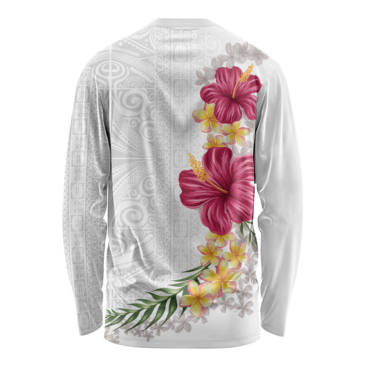 Hawaiian Plumeria and Hibiscus Long Sleeve Shirt White Mode LT03 - Polynesian Pride