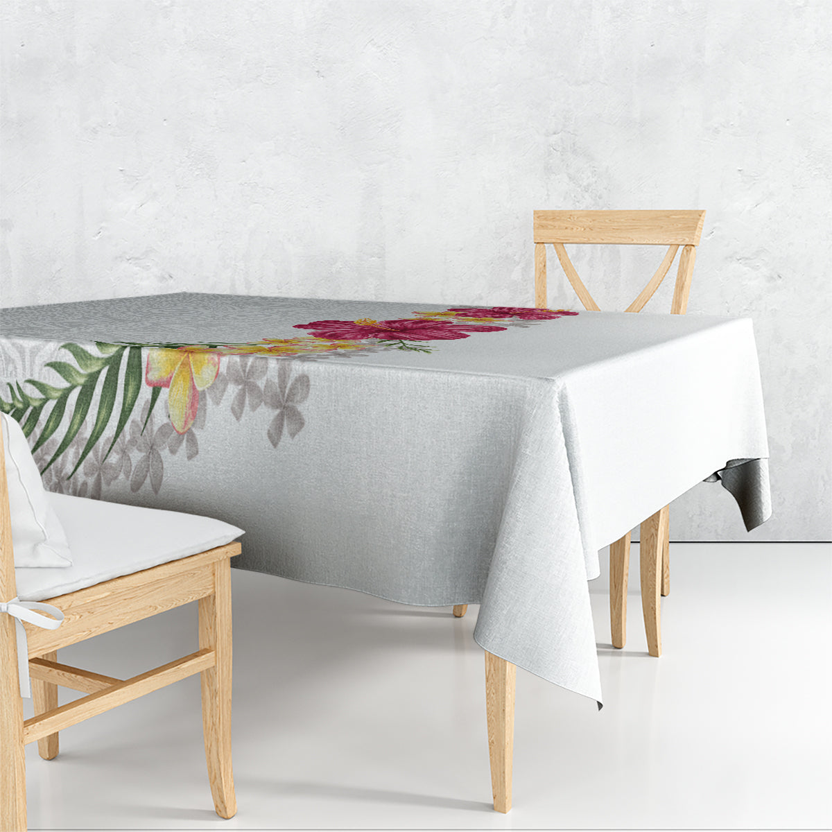 Hawaiian Plumeria and Hibiscus Tablecloth White Mode LT03 - Polynesian Pride