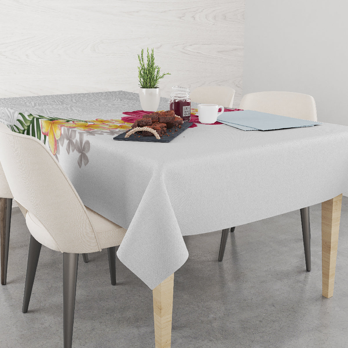 Hawaiian Plumeria and Hibiscus Tablecloth White Mode LT03 - Polynesian Pride
