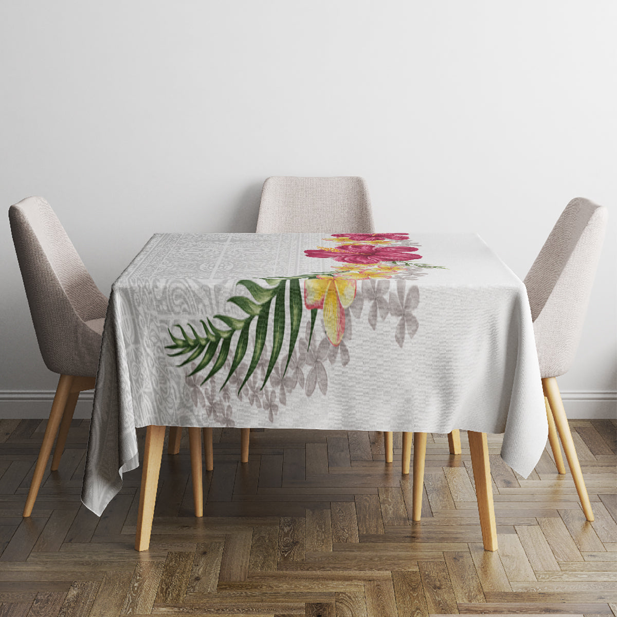 Hawaiian Plumeria and Hibiscus Tablecloth White Mode LT03 - Polynesian Pride
