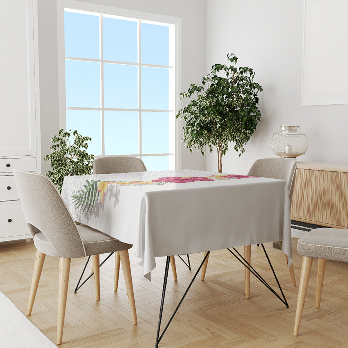 Hawaiian Plumeria and Hibiscus Tablecloth White Mode LT03 - Polynesian Pride
