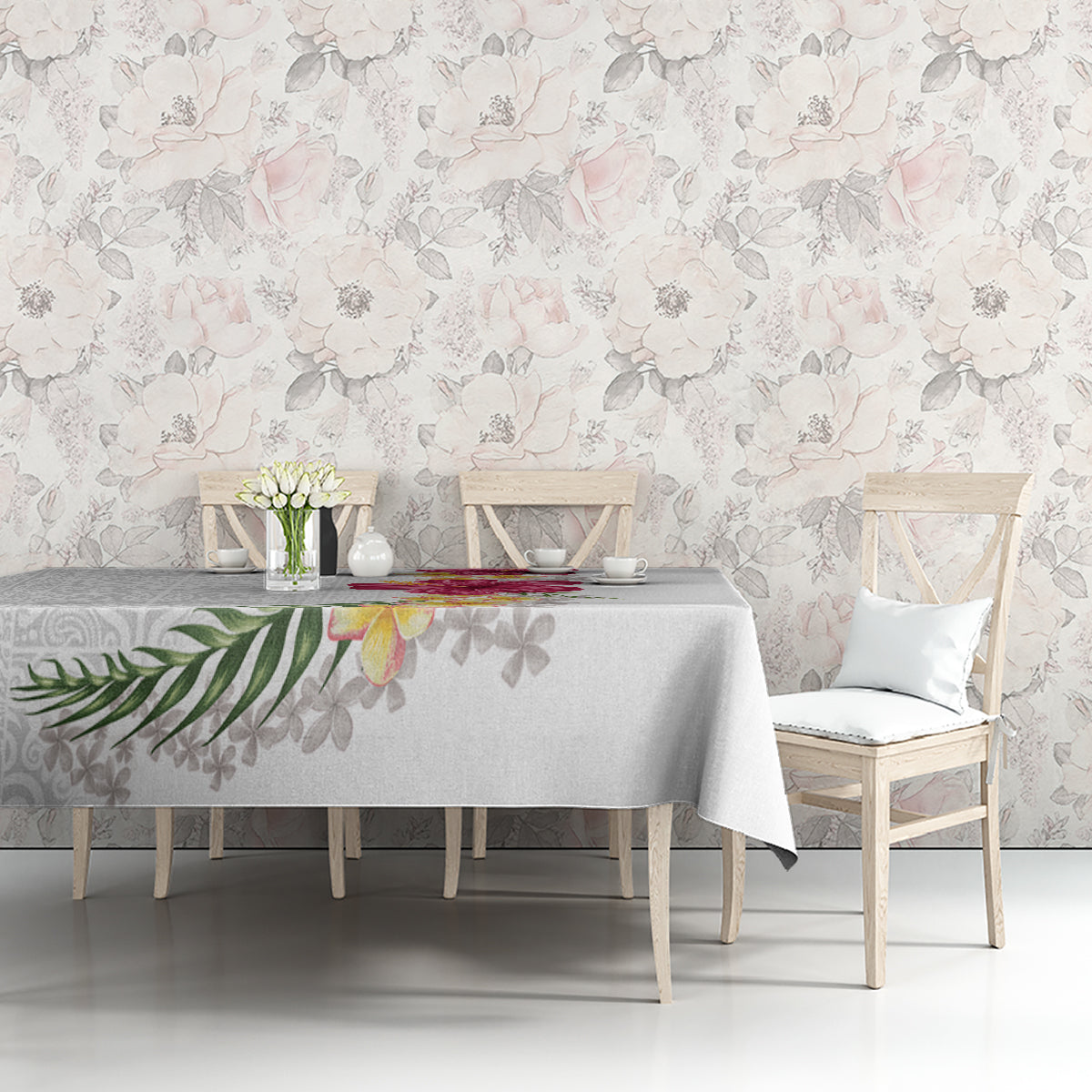Hawaiian Plumeria and Hibiscus Tablecloth White Mode LT03 - Polynesian Pride