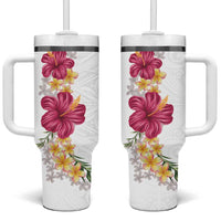 Hawaiian Plumeria and Hibiscus Tumbler With Handle - White Mode LT03 One Size: 40 oz White - Polynesian Pride