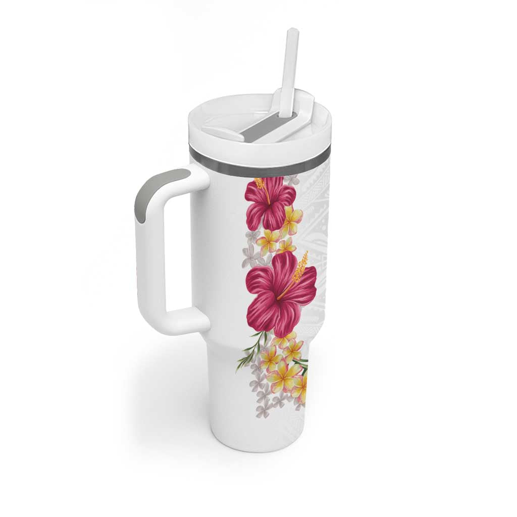 Hawaiian Plumeria and Hibiscus Tumbler With Handle - White Mode LT03 - Polynesian Pride