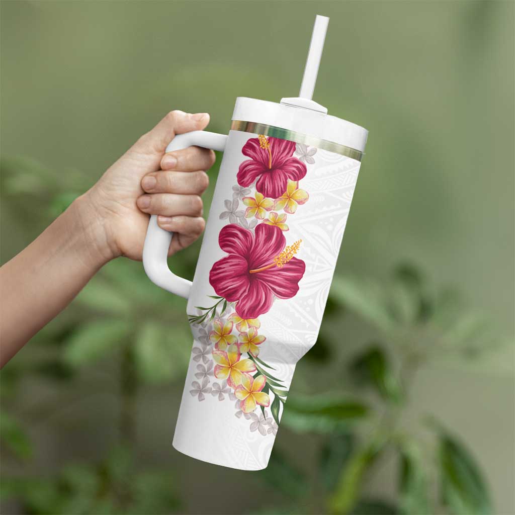Hawaiian Plumeria and Hibiscus Tumbler With Handle - White Mode LT03 - Polynesian Pride