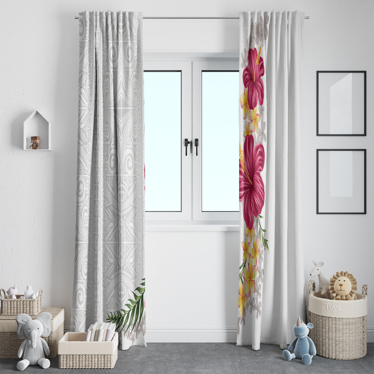 Hawaiian Plumeria and Hibiscus Window Curtain White Mode LT03 - Polynesian Pride
