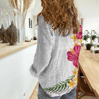 Hawaiian Plumeria and Hibiscus Women Casual Shirt - White Mode LT03 - Polynesian Pride