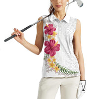 Hawaiian Plumeria and Hibiscus Women Sleeveless Polo Shirt White Mode LT03 - Polynesian Pride