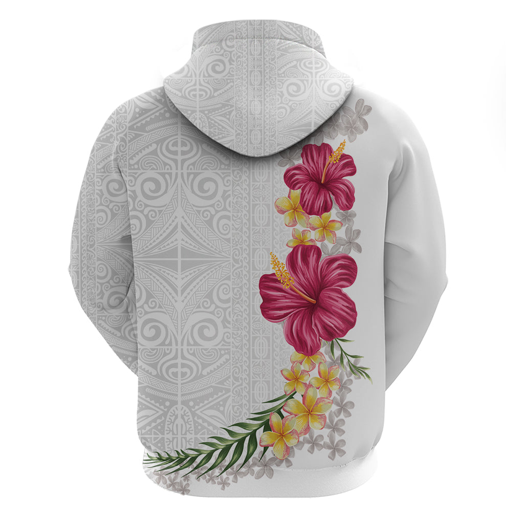 Hawaiian Plumeria and Hibiscus Zip Hoodie White Mode LT03 - Polynesian Pride