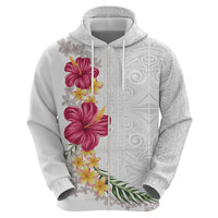 Hawaiian Plumeria and Hibiscus Zip Hoodie White Mode LT03 - Polynesian Pride