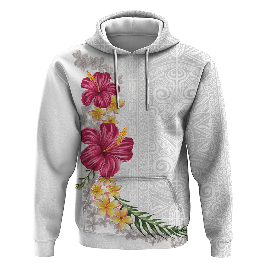 Hawaiian Plumeria and Hibiscus Zip Hoodie White Mode LT03 Pullover Hoodie White - Polynesian Pride