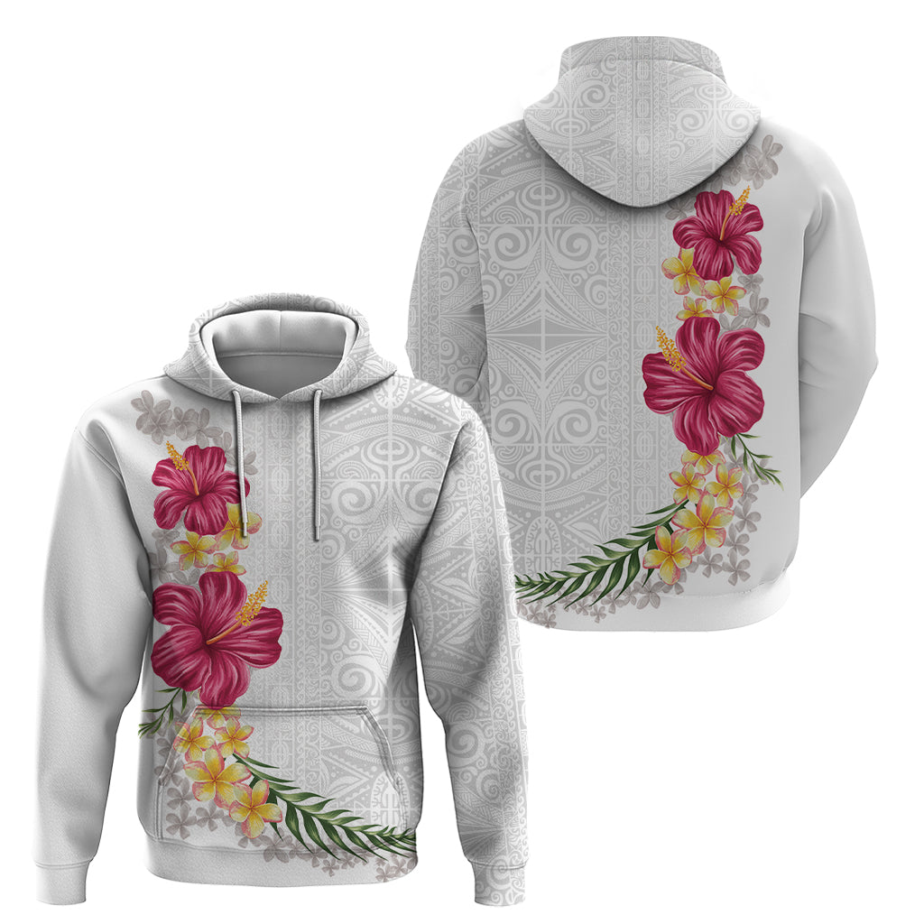 Hawaiian Plumeria and Hibiscus Zip Hoodie White Mode LT03 - Polynesian Pride