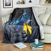 New Zealand Tui Bird Matariki Blanket Galaxy Fern With Maori Pattern LT03 Blue - Polynesian Pride