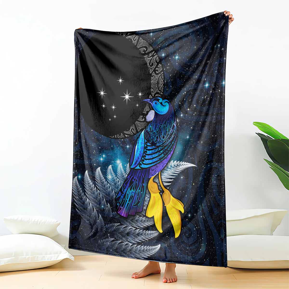 New Zealand Tui Bird Matariki Blanket Galaxy Fern With Maori Pattern LT03 - Polynesian Pride
