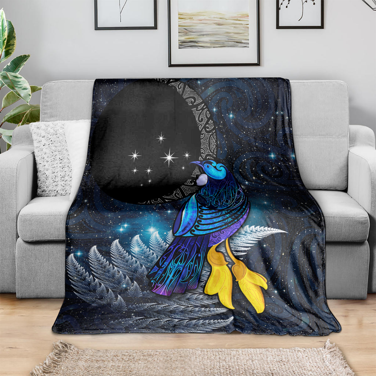 New Zealand Tui Bird Matariki Blanket Galaxy Fern With Maori Pattern LT03 - Polynesian Pride