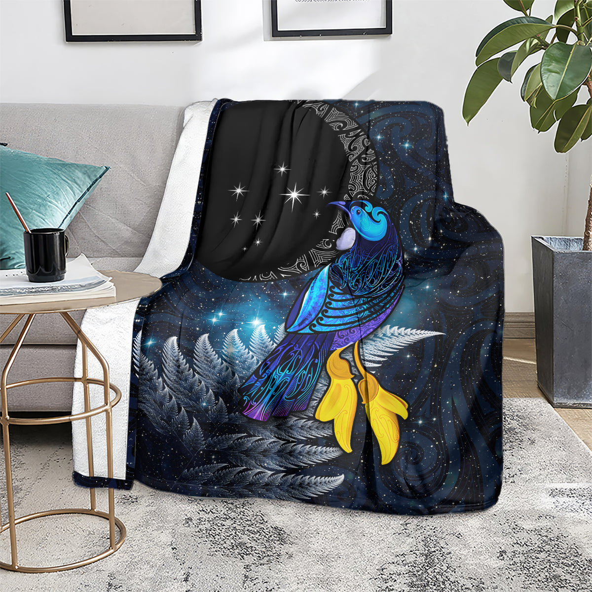 New Zealand Tui Bird Matariki Blanket Galaxy Fern With Maori Pattern LT03 - Polynesian Pride