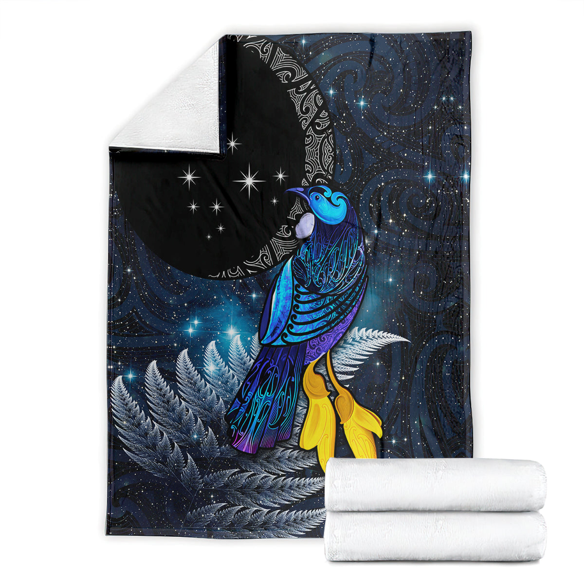 New Zealand Tui Bird Matariki Blanket Galaxy Fern With Maori Pattern LT03 - Polynesian Pride