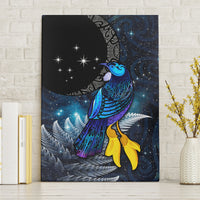 New Zealand Tui Bird Matariki Canvas Wall Art Galaxy Fern With Maori Pattern LT03 Without Frame Blue - Polynesian Pride