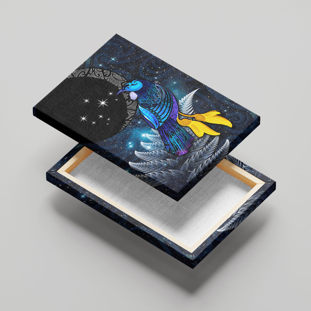 New Zealand Tui Bird Matariki Canvas Wall Art Galaxy Fern With Maori Pattern LT03 - Polynesian Pride