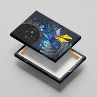 New Zealand Tui Bird Matariki Canvas Wall Art Galaxy Fern With Maori Pattern LT03 - Polynesian Pride