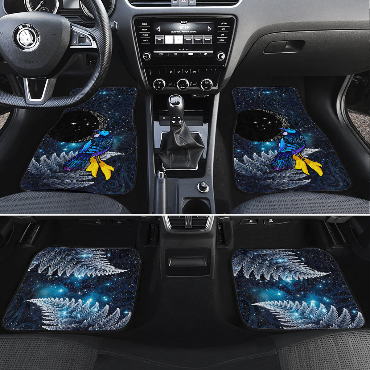 New Zealand Tui Bird Matariki Car Mats Galaxy Fern With Maori Pattern