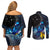 New Zealand Tui Bird Matariki Couples Matching Off Shoulder Short Dress and Long Sleeve Button Shirt Galaxy Fern With Maori Pattern