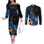 New Zealand Tui Bird Matariki Couples Matching Off The Shoulder Long Sleeve Dress and Long Sleeve Button Shirt Galaxy Fern With Maori Pattern