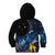 New Zealand Tui Bird Matariki Kid Hoodie Galaxy Fern With Maori Pattern