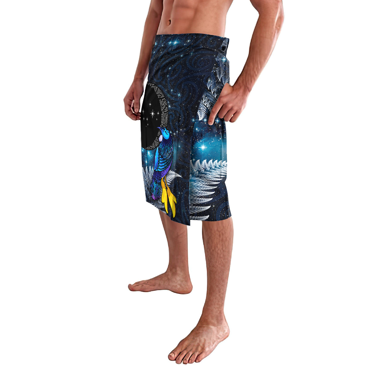 New Zealand Tui Bird Matariki Lavalava Galaxy Fern With Maori Pattern LT03 - Polynesian Pride