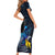 New Zealand Tui Bird Matariki Short Sleeve Bodycon Dress Galaxy Fern With Maori Pattern