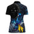 New Zealand Tui Bird Matariki Women Polo Shirt Galaxy Fern With Maori Pattern