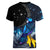 New Zealand Tui Bird Matariki Women V-Neck T-Shirt Galaxy Fern With Maori Pattern