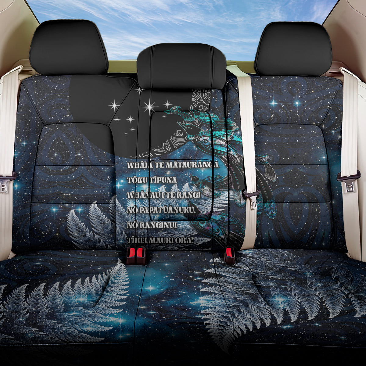 New Zealand Tui Bird Back Car Seat Cover Matariki Poetry Pattern Galaxy Style