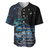 New Zealand Tui Bird Baseball Jersey Matariki Poetry Pattern Galaxy Style LT03 Blue - Polynesian Pride