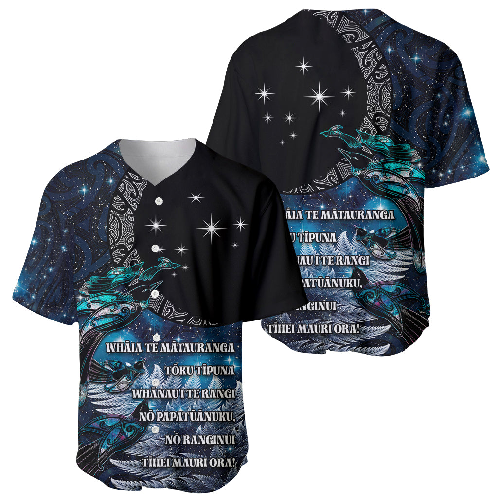 New Zealand Tui Bird Baseball Jersey Matariki Poetry Pattern Galaxy Style LT03 - Polynesian Pride