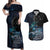 New Zealand Tui Bird Couples Matching Off Shoulder Maxi Dress and Hawaiian Shirt Matariki Poetry Pattern Galaxy Style