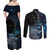 New Zealand Tui Bird Couples Matching Off Shoulder Maxi Dress and Long Sleeve Button Shirt Matariki Poetry Pattern Galaxy Style