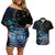 New Zealand Tui Bird Couples Matching Off Shoulder Short Dress and Hawaiian Shirt Matariki Poetry Pattern Galaxy Style