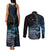 New Zealand Tui Bird Couples Matching Tank Maxi Dress and Long Sleeve Button Shirt Matariki Poetry Pattern Galaxy Style